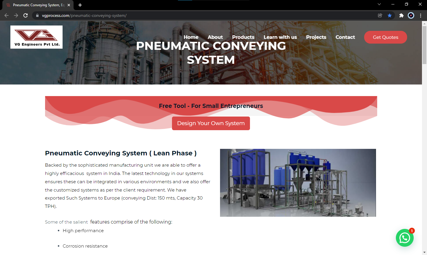 VG Engineers free tool for pneumatic conveying system